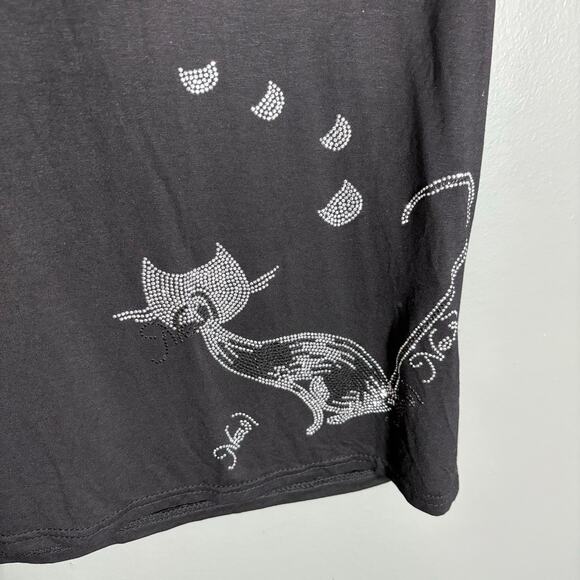 Julia Women's Dopamine Rhinestone Bling Cat Black Top - Size L/XL - Whimsygoth - Picture 4 of 8